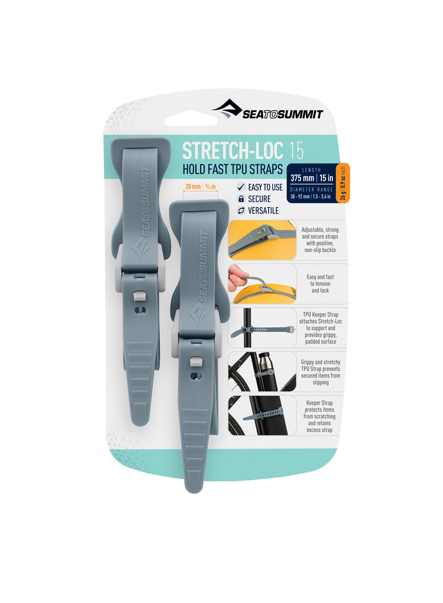 Remeni Sea To Summit Stretch-Loc 15 - 20 mm x 375 mm 2 Pack - grey