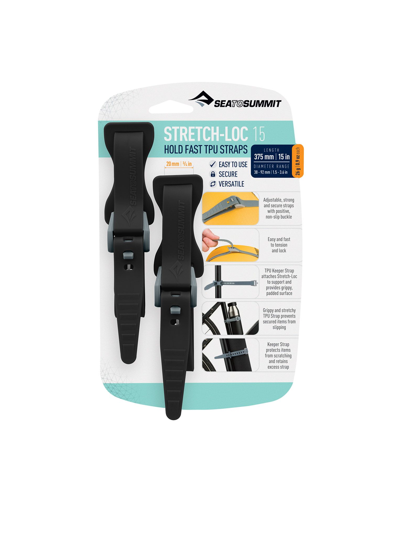 Remeni Sea To Summit Stretch-Loc 18 - 12 mm x 450 mm 2 Pack - black