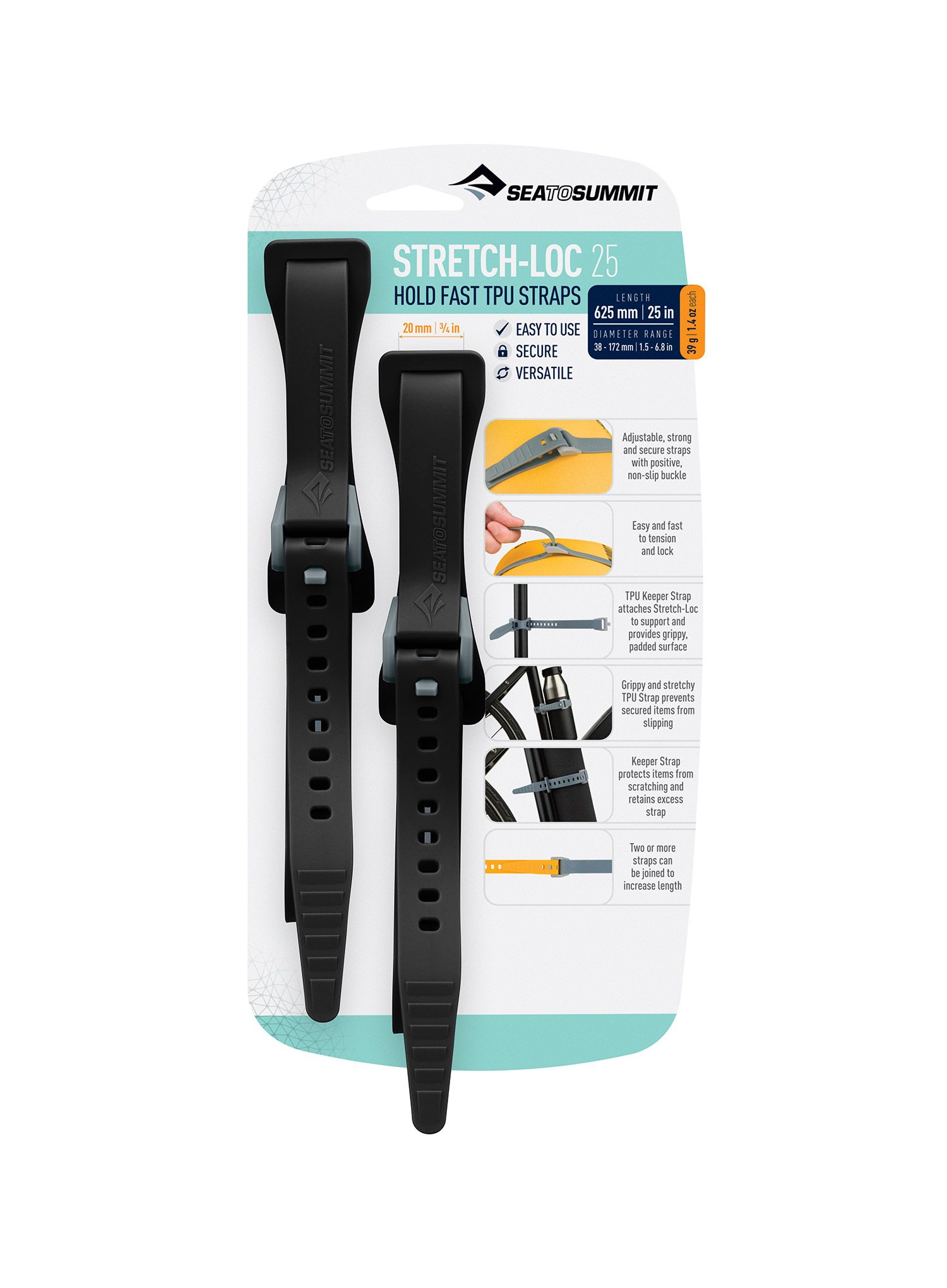 Remeni Sea To Summit Stretch-Loc 25 - 20 mm x 625 mm 2 Pack - black
