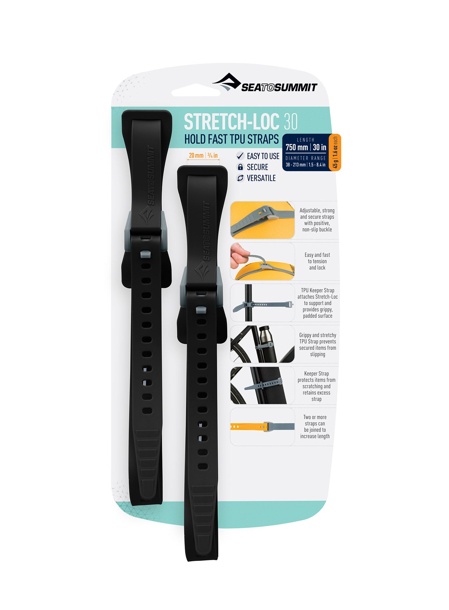 Remeni Sea To Summit Stretch-Loc 30 - 20 mm x 750 mm 2 Pack - black