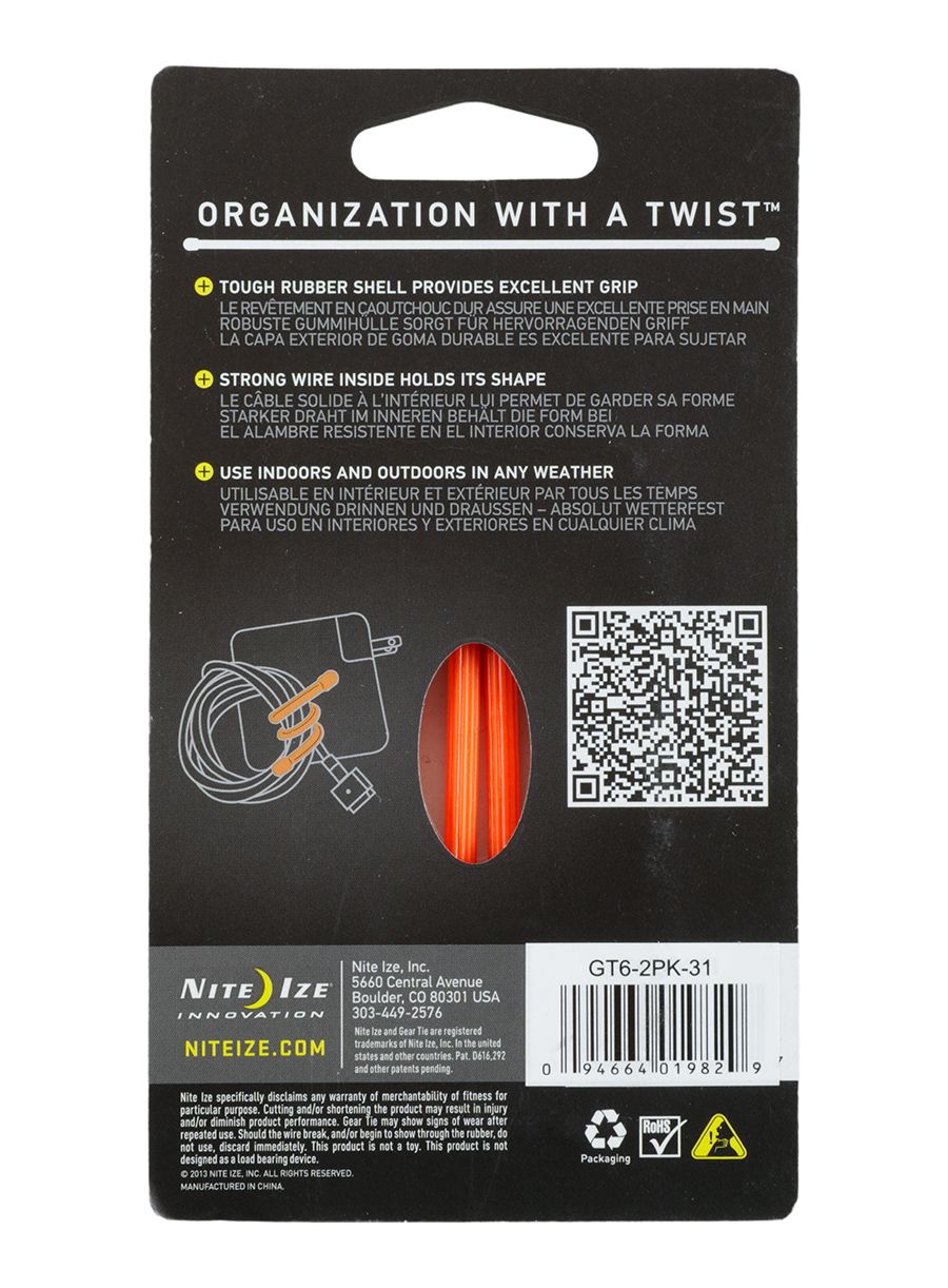 Remeni Nite Ize Gear Tie 6 - 2Pack - orange